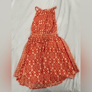 Free People Orange and white dress/coverup with adjustable tie waist and pockets